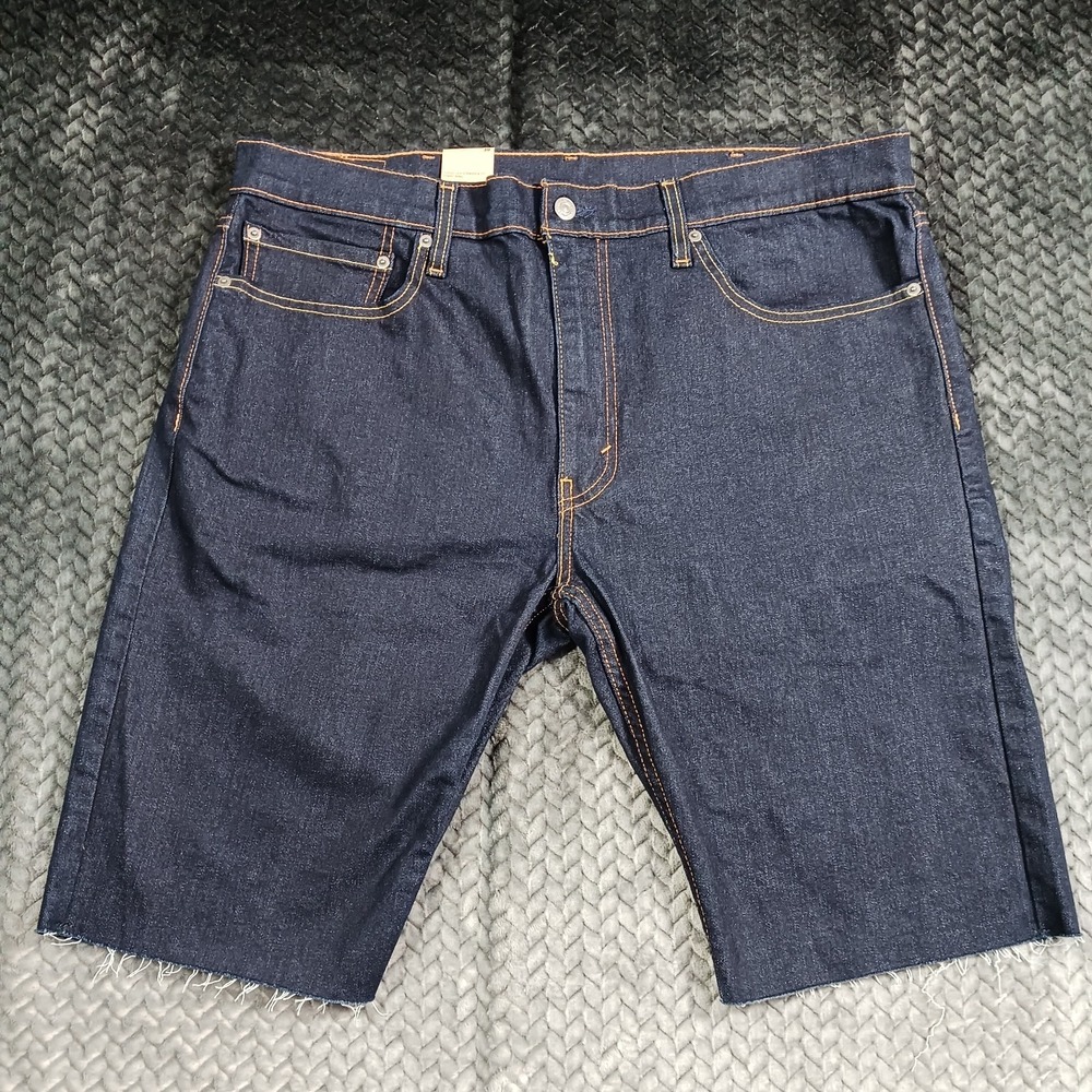 Levi's 511 Shorts Men's 38 Blue Cotton Denim Bermuda Slim-Fit Jorts Frayed-Hem